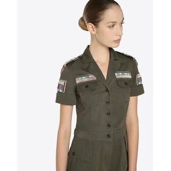 NEW NWT Valentino embroidered gabardine romper green aztec 1 Piece Sz 12 - Picture 2 of 9